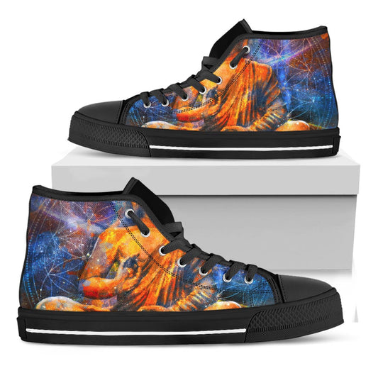 Buddha Statue Mandala Print Black High Top Sneakers