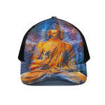 Buddha Statue Mandala Print Black Mesh Trucker Cap