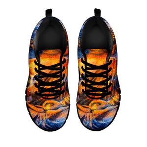 Buddha Statue Mandala Print Black Running Shoes