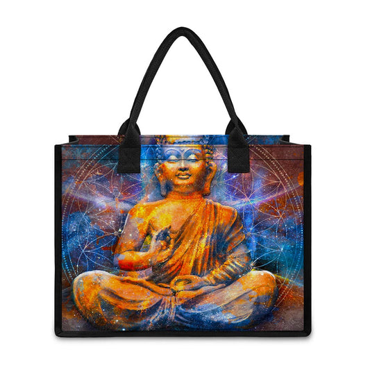 Buddha Statue Mandala Print Canvas Tote Bag