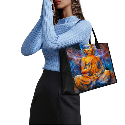 Buddha Statue Mandala Print Canvas Tote Bag
