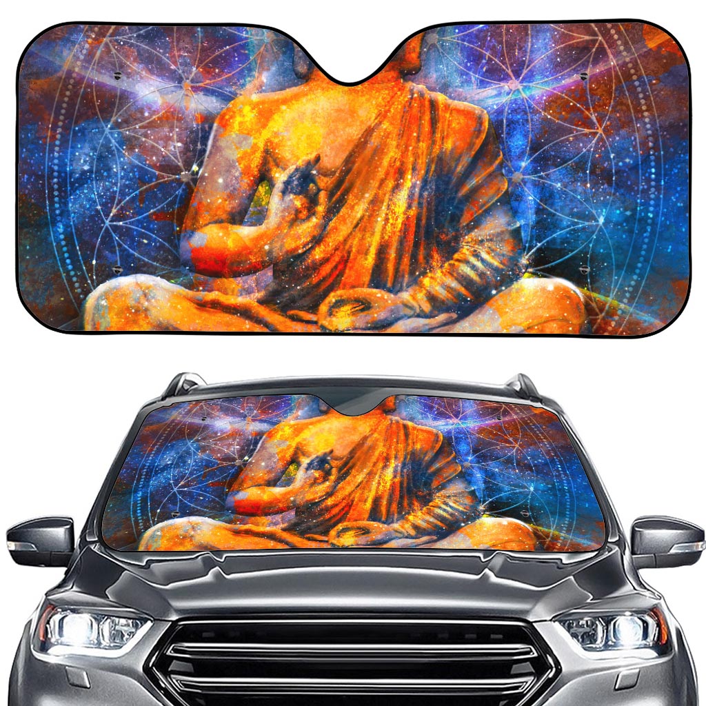 Buddha Statue Mandala Print Car Windshield Sun Shade