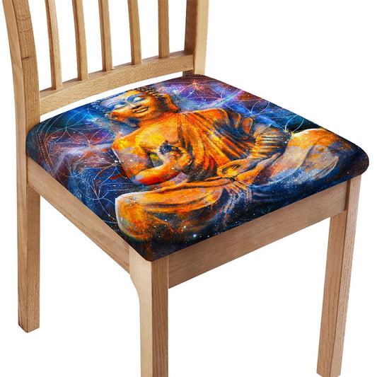 Buddha Statue Mandala Print Chair Cushion Cover