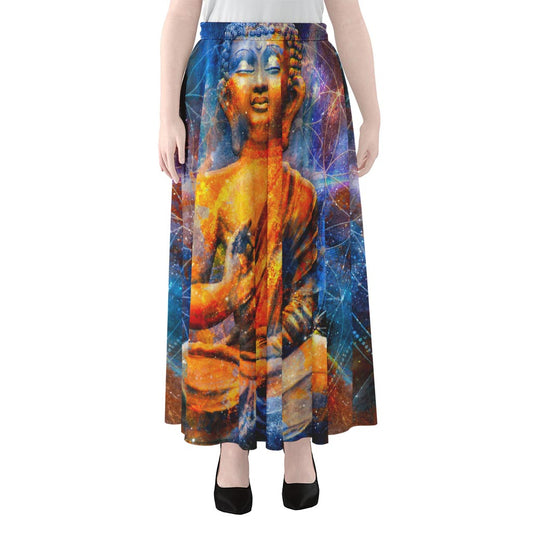 Buddha Statue Mandala Print Chiffon Maxi Skirt
