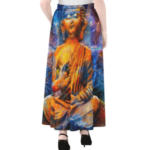 Buddha Statue Mandala Print Chiffon Maxi Skirt