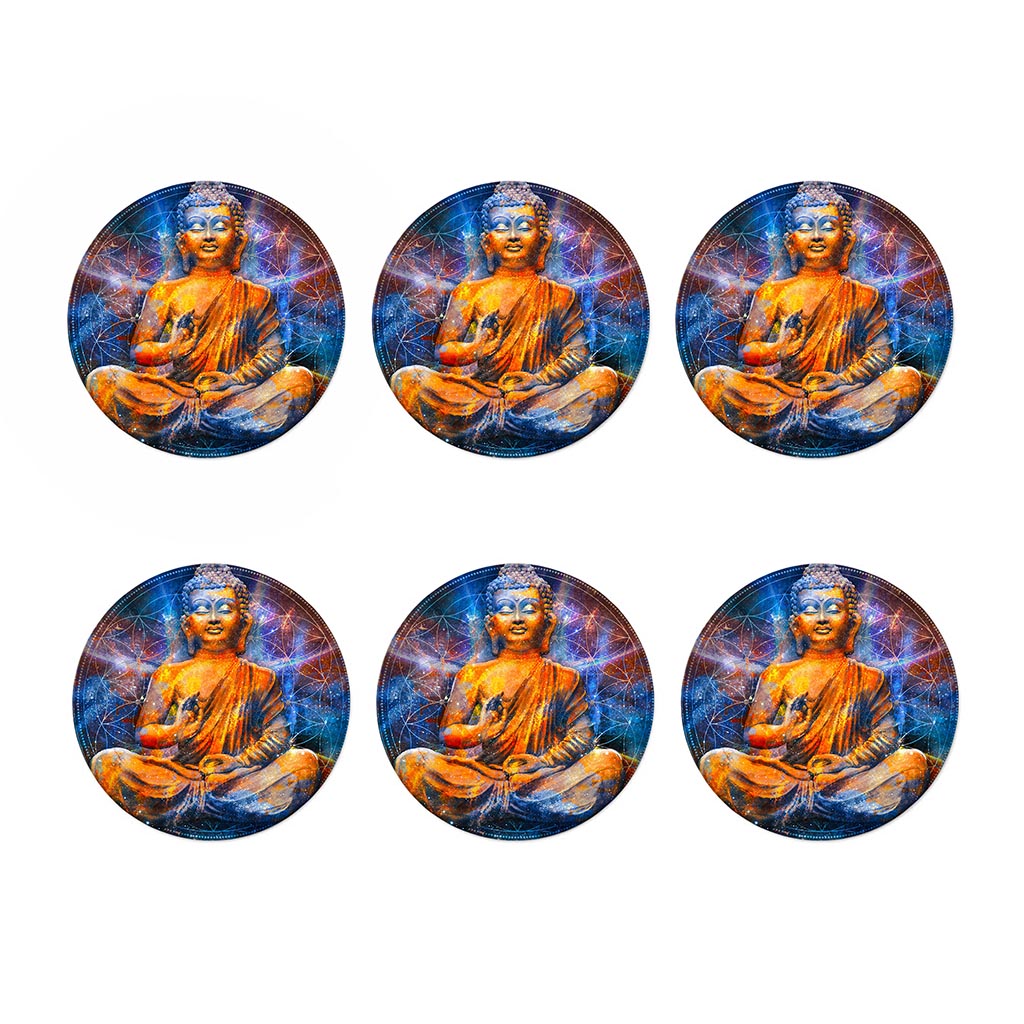 Buddha Statue Mandala Print Coaster Set