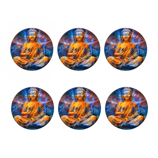 Buddha Statue Mandala Print Coaster Set