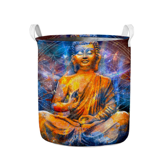 Buddha Statue Mandala Print Collapsible Laundry Basket