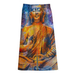 Buddha Statue Mandala Print Cotton Front Slit Maxi Skirt