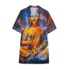 Buddha Statue Mandala Print Cotton Hawaiian Shirt