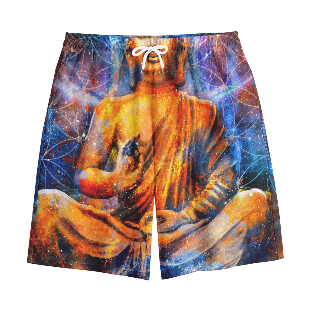 Buddha Statue Mandala Print Cotton Shorts