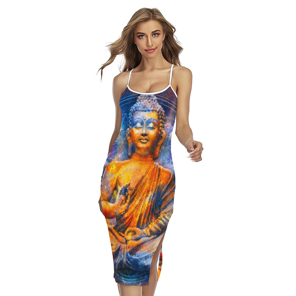 Buddha Statue Mandala Print Cross Back Cami Dress