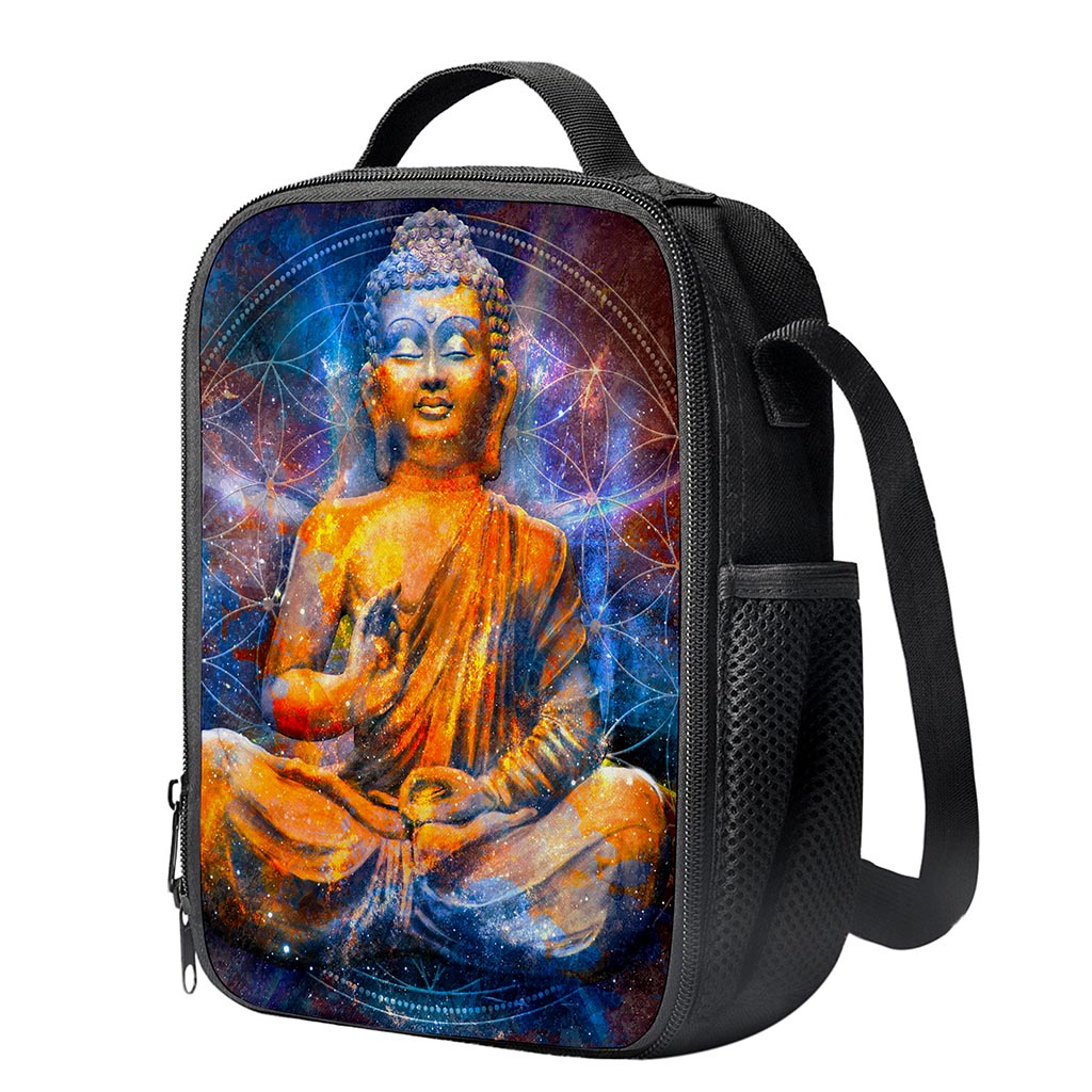 Buddha Statue Mandala Print Crossbody Lunch Bag