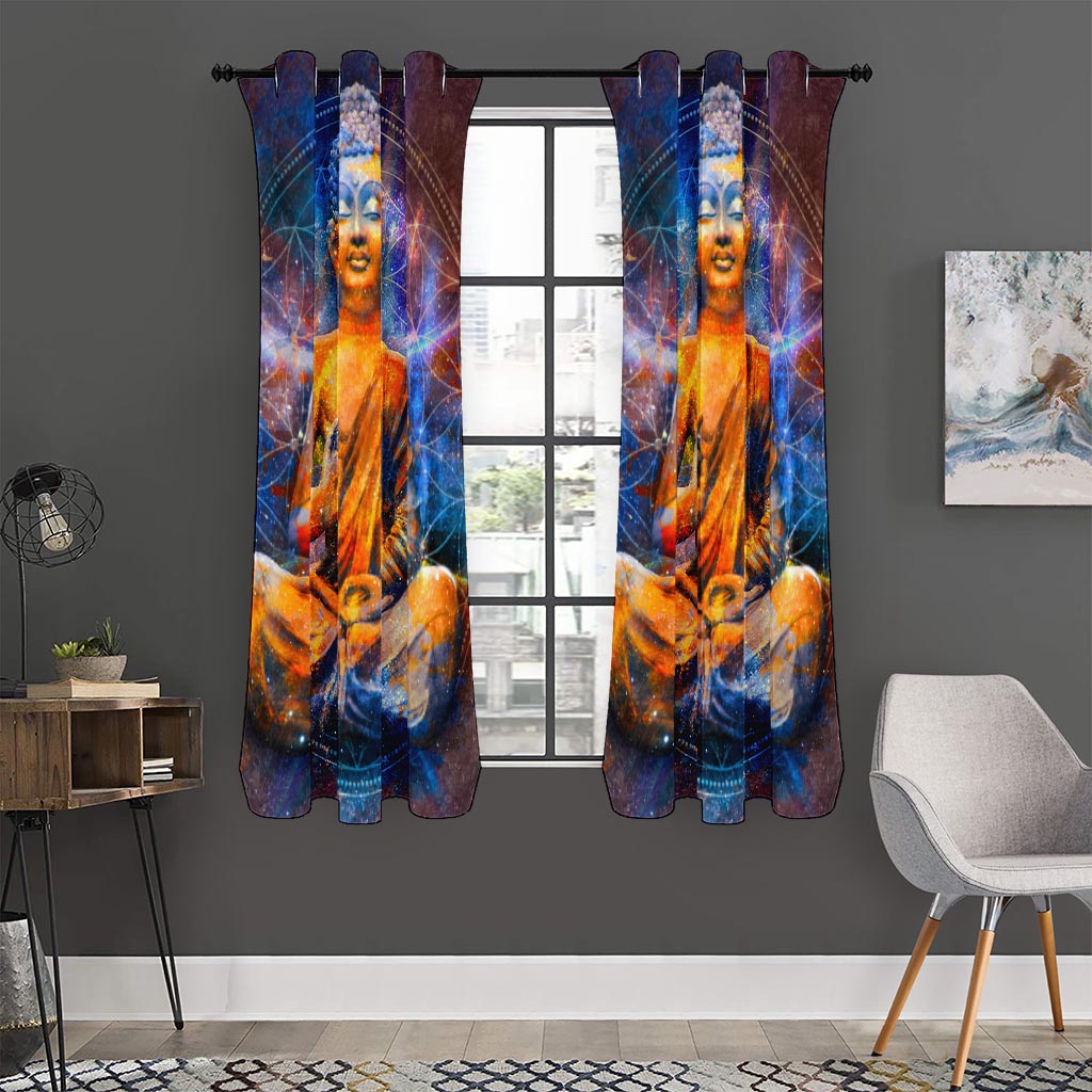 Buddha Statue Mandala Print Curtain