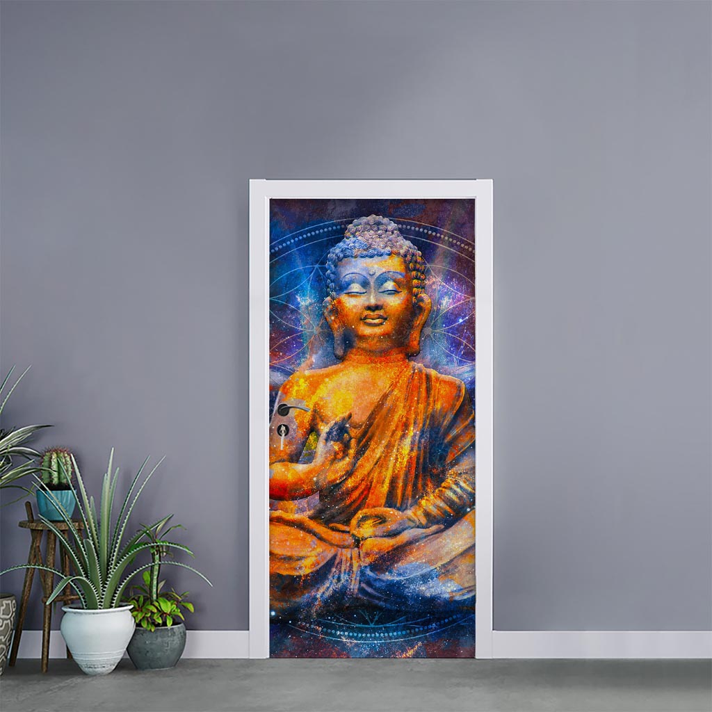 Buddha Statue Mandala Print Door Sticker