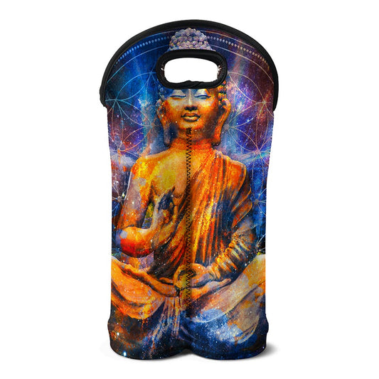 Buddha Statue Mandala Print Double Neoprene Wine Tote