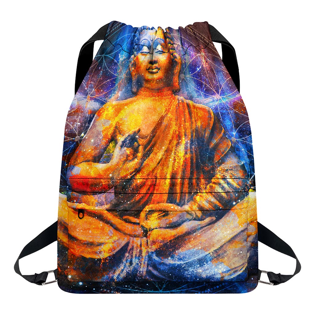 Buddha Statue Mandala Print Drawstring Backpack