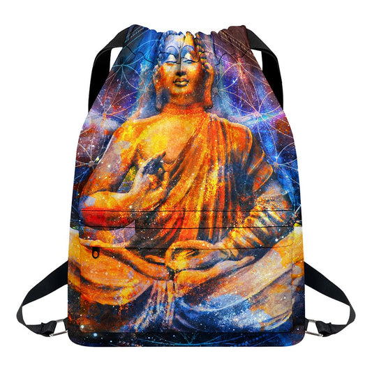 Buddha Statue Mandala Print Drawstring Backpack