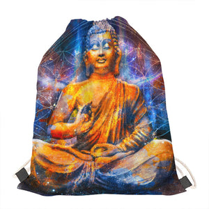 Buddha Statue Mandala Print Drawstring Bag