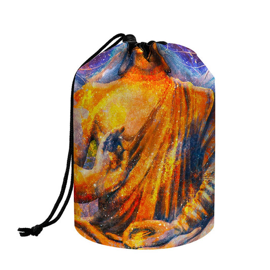 Buddha Statue Mandala Print Drawstring Makeup Bag