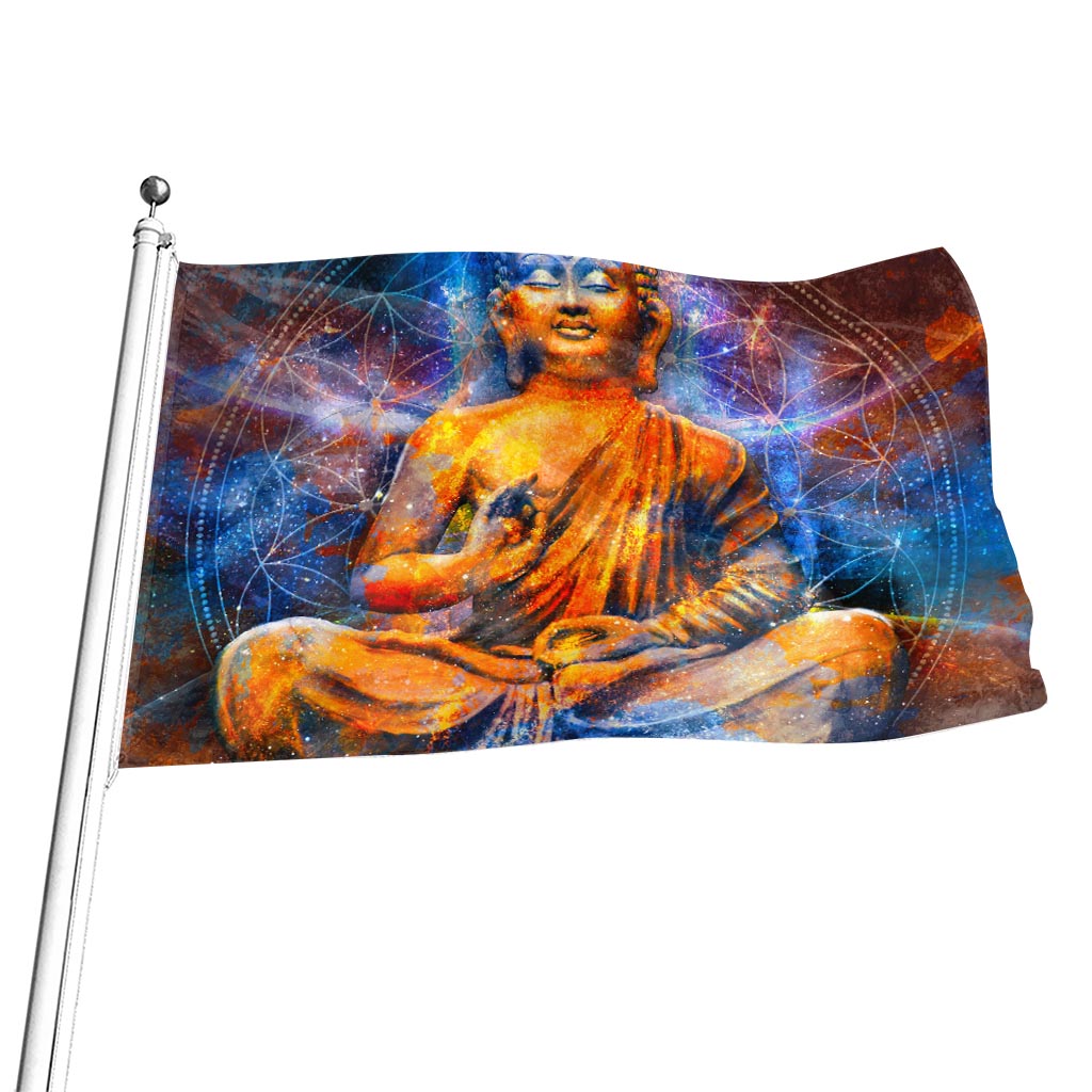 Buddha Statue Mandala Print Flag