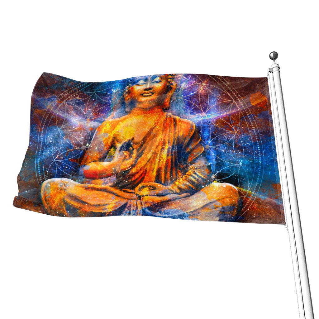 Buddha Statue Mandala Print Flag