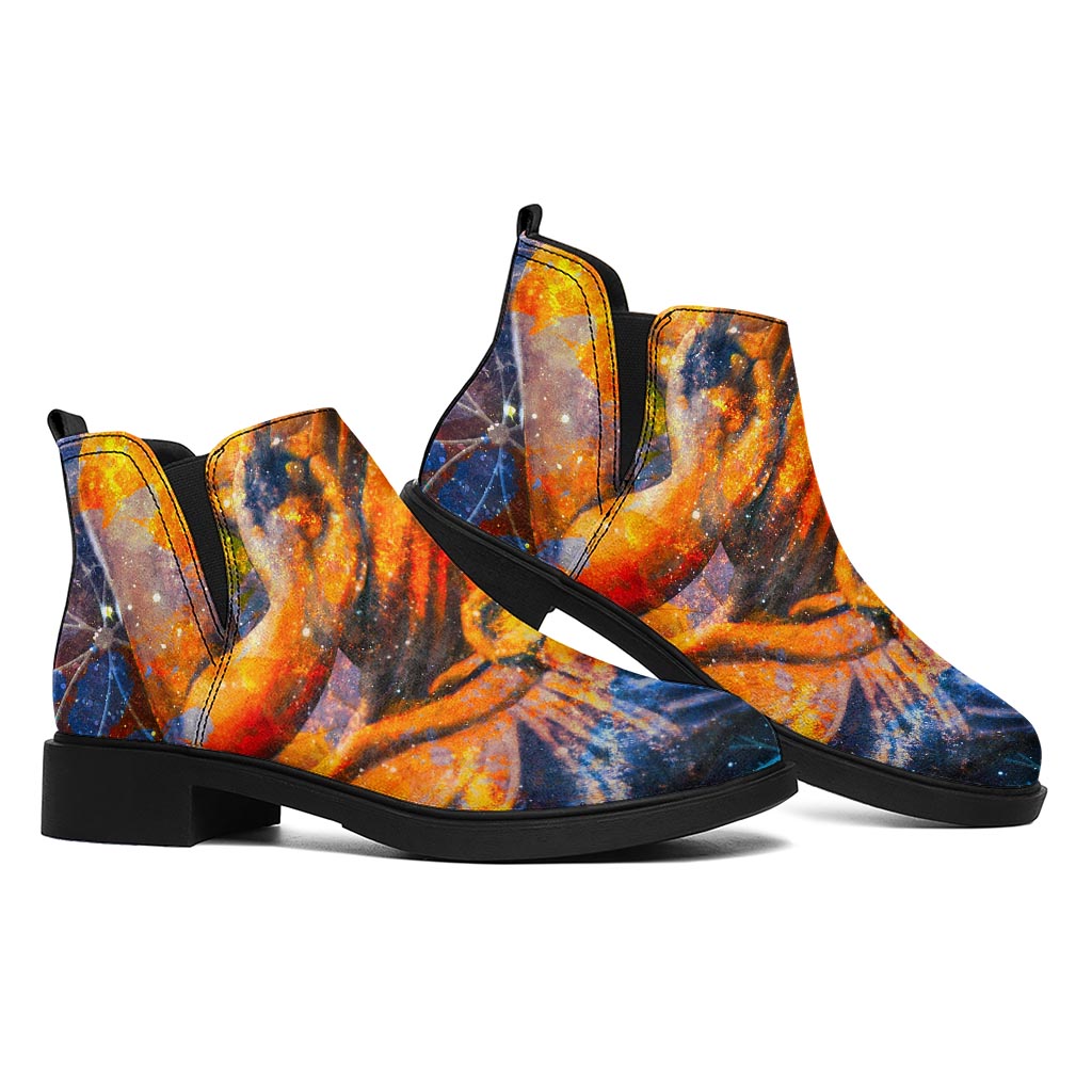 Buddha Statue Mandala Print Flat Ankle Boots