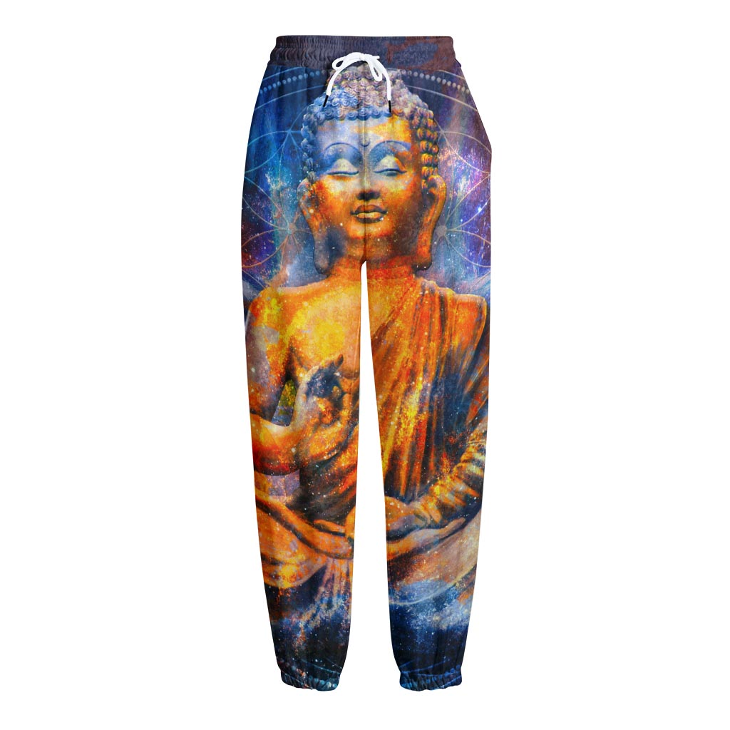 Buddha Statue Mandala Print Fleece Lined Knit Pants