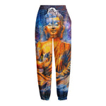 Buddha Statue Mandala Print Fleece Lined Knit Pants