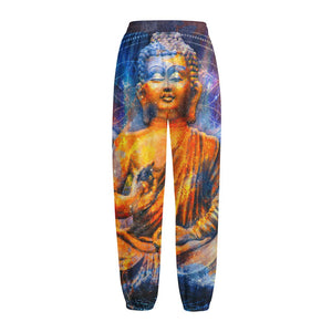 Buddha Statue Mandala Print Fleece Lined Knit Pants