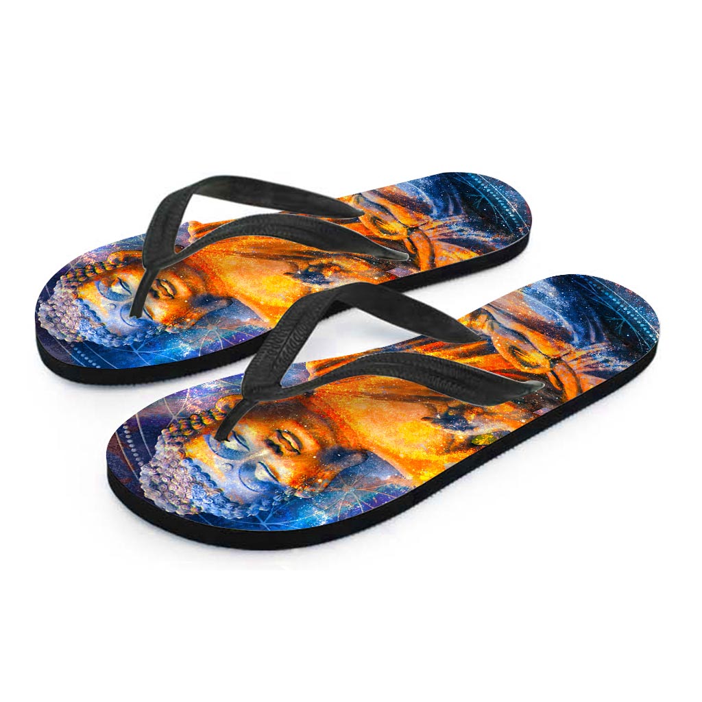 Buddha Statue Mandala Print Flip Flops