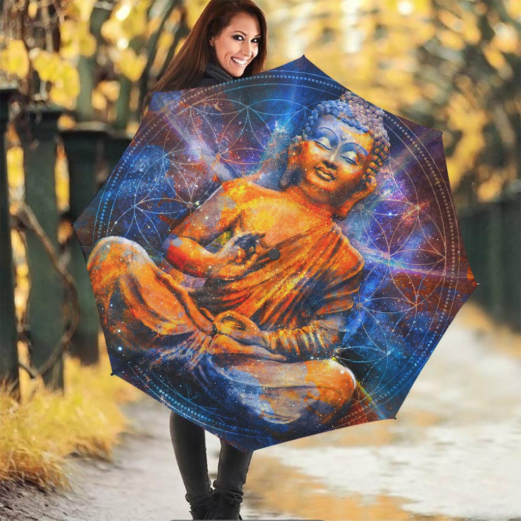 Buddha Statue Mandala Print Foldable Umbrella