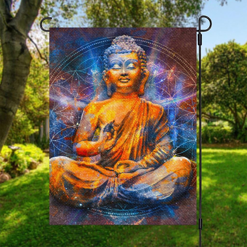 Buddha Statue Mandala Print Garden Flag