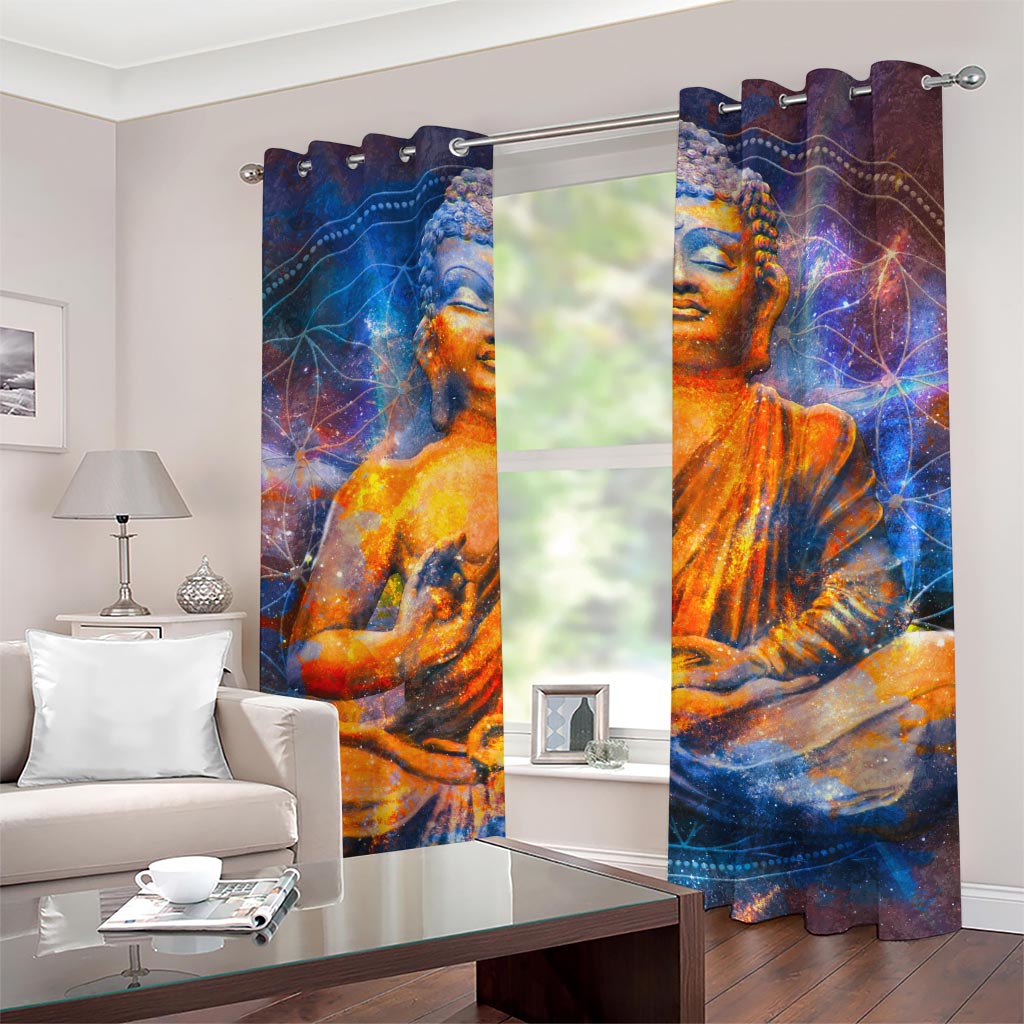 Buddha Statue Mandala Print Grommet Curtains