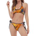 Buddha Statue Mandala Print Halter Scoop Tie Side Bikini