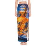 Buddha Statue Mandala Print High Slit Maxi Skirt