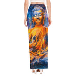 Buddha Statue Mandala Print High Slit Maxi Skirt