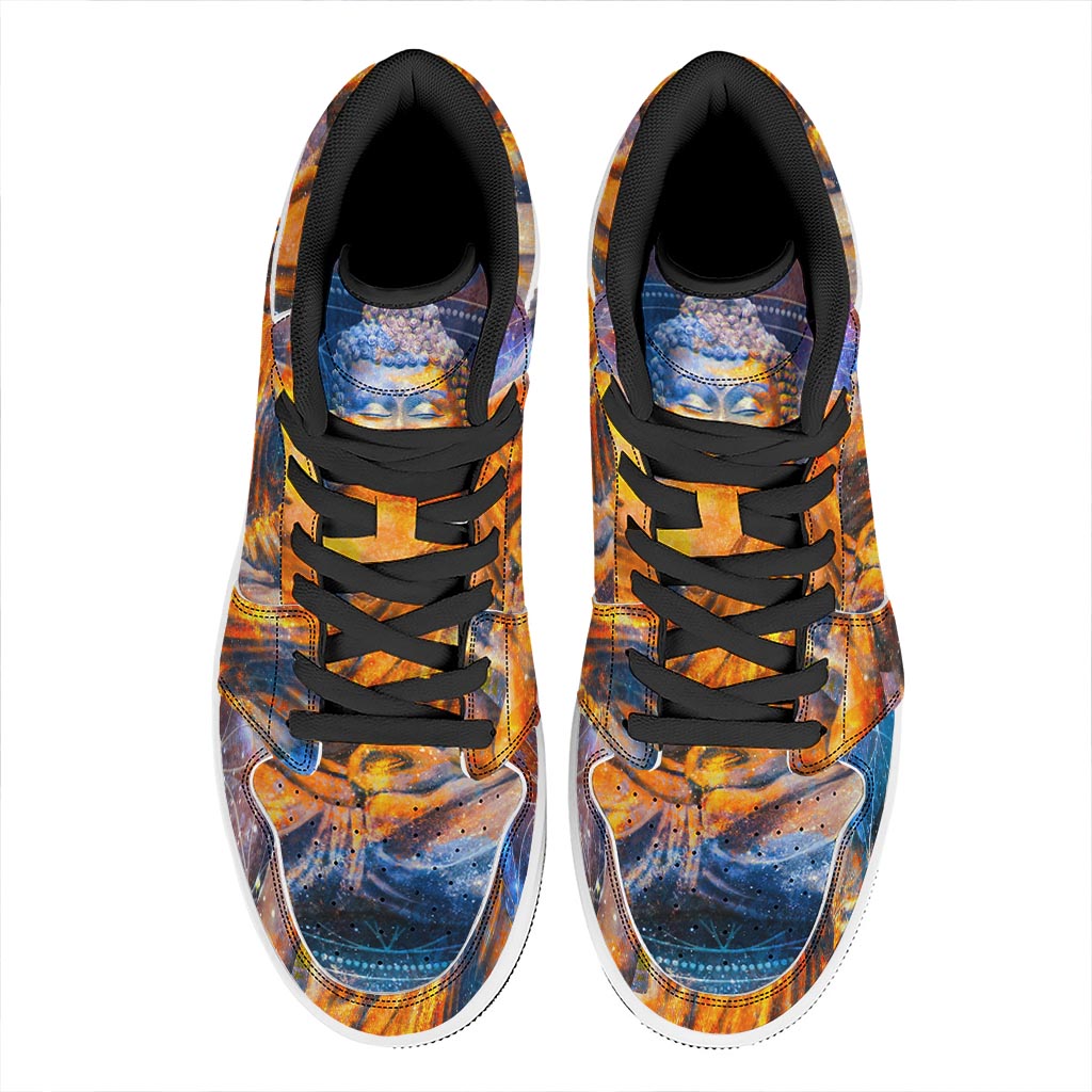 Buddha Statue Mandala Print High Top Leather Sneakers