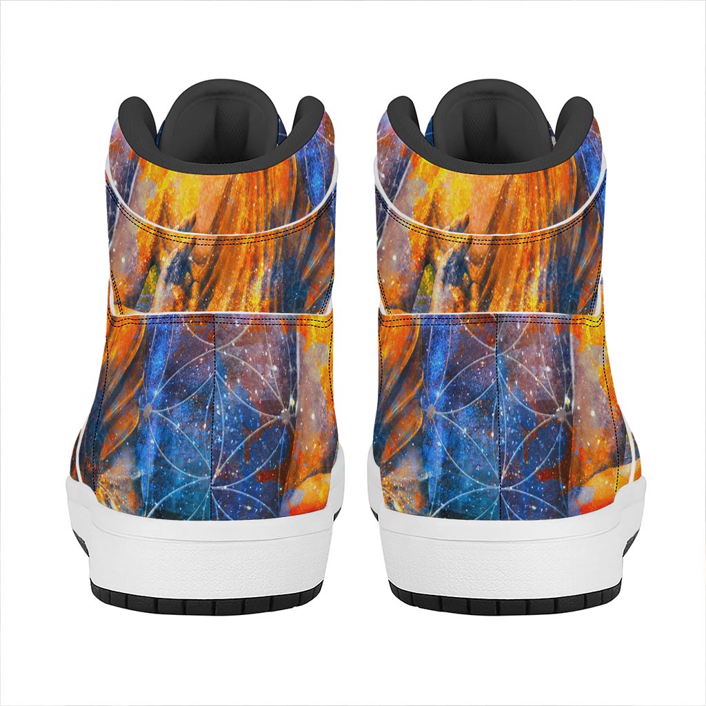 Buddha Statue Mandala Print High Top Leather Sneakers