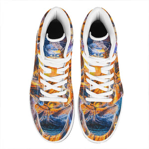 Buddha Statue Mandala Print High Top Leather Sneakers