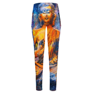 Buddha Statue Mandala Print High-Waisted Pocket Leggings