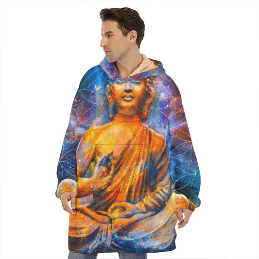 Buddha Statue Mandala Print Hoodie Blanket