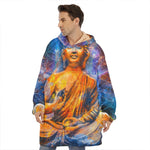 Buddha Statue Mandala Print Hoodie Blanket