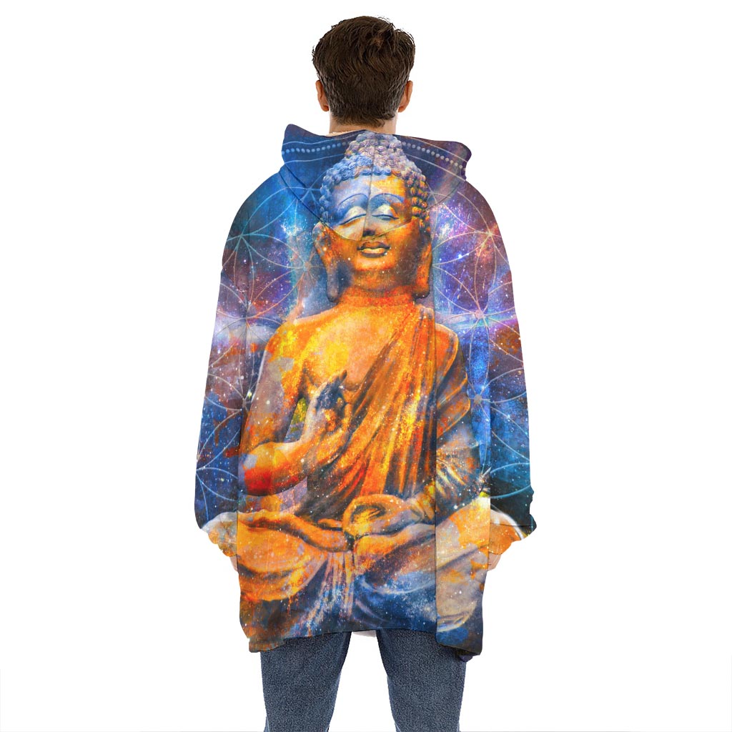 Buddha Statue Mandala Print Hoodie Blanket