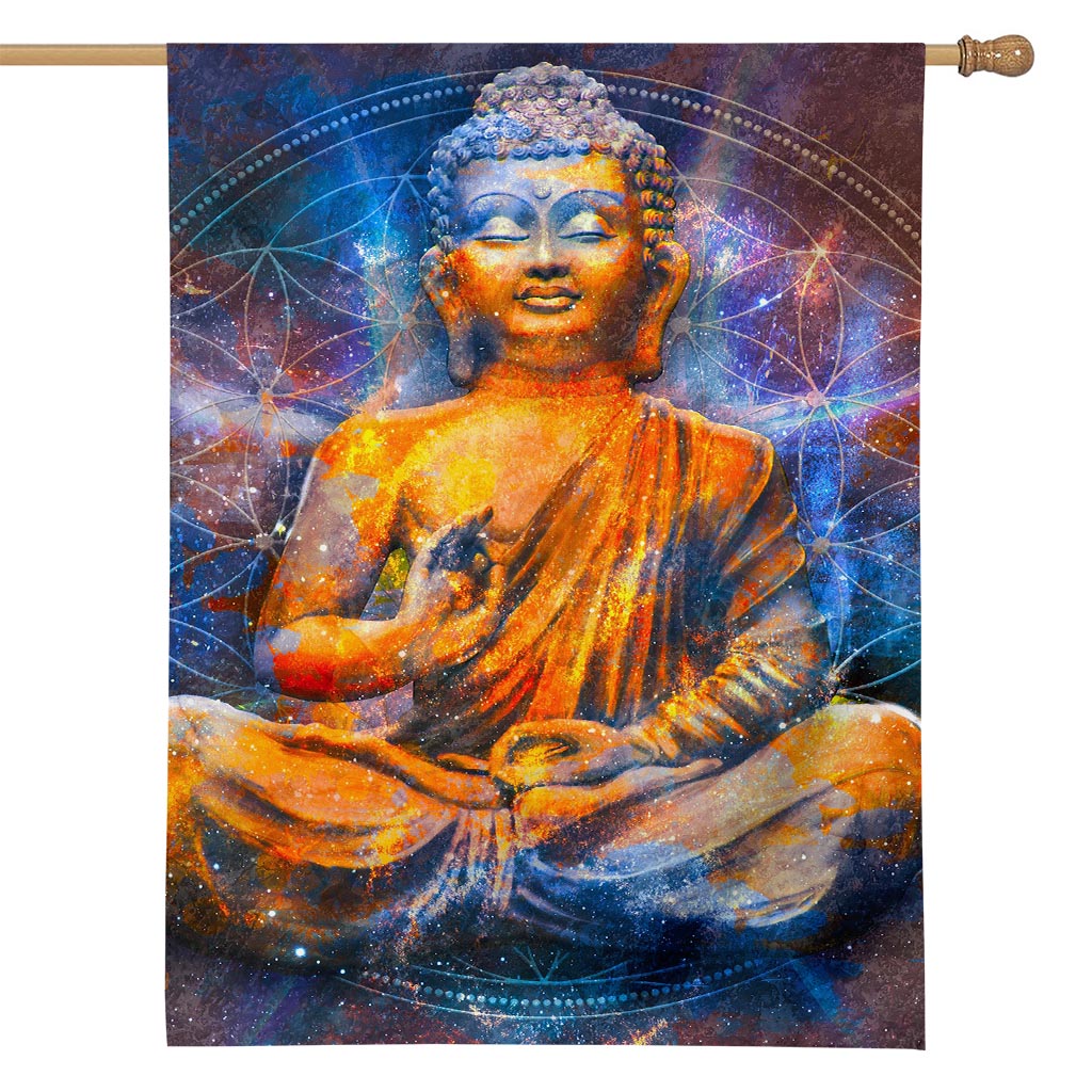 Buddha Statue Mandala Print House Flag