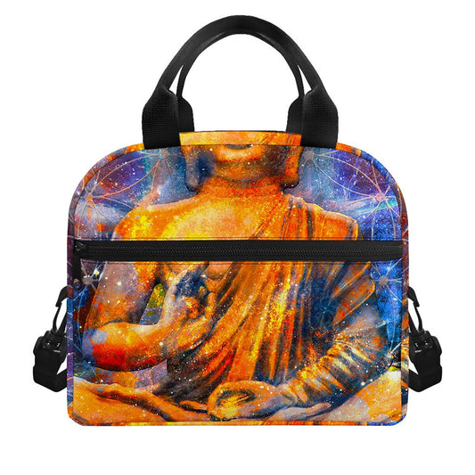 Buddha Statue Mandala Print Insulated Lunch Bag