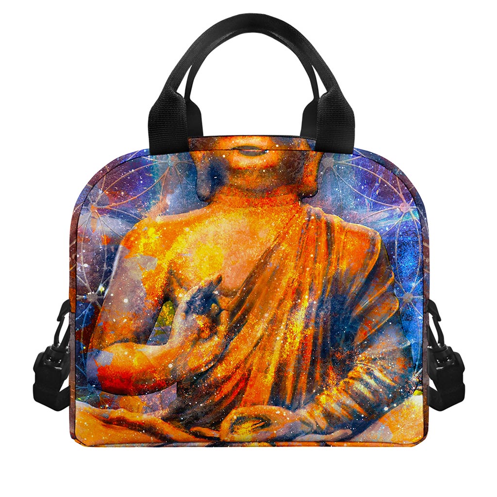 Buddha Statue Mandala Print Insulated Lunch Bag