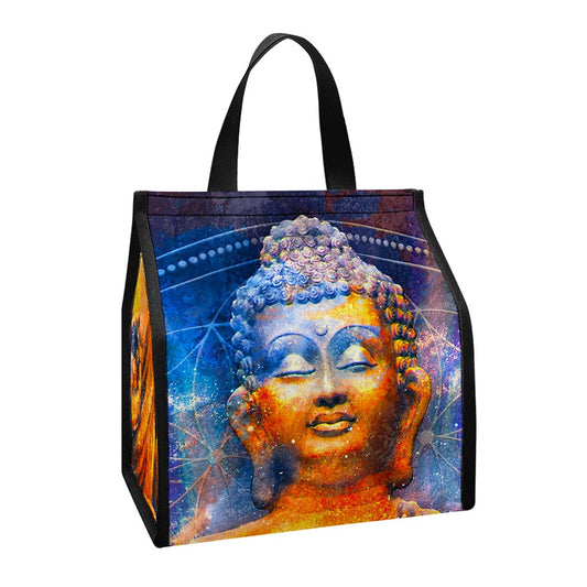 Buddha Statue Mandala Print Insulated Lunch Tote