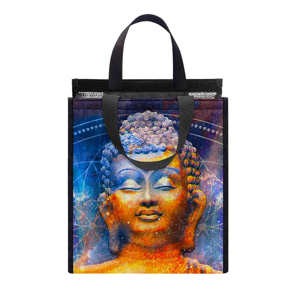 Buddha Statue Mandala Print Insulated Lunch Tote