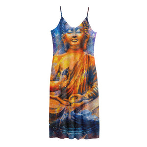 Buddha Statue Mandala Print Jersey Midi Cami Dress